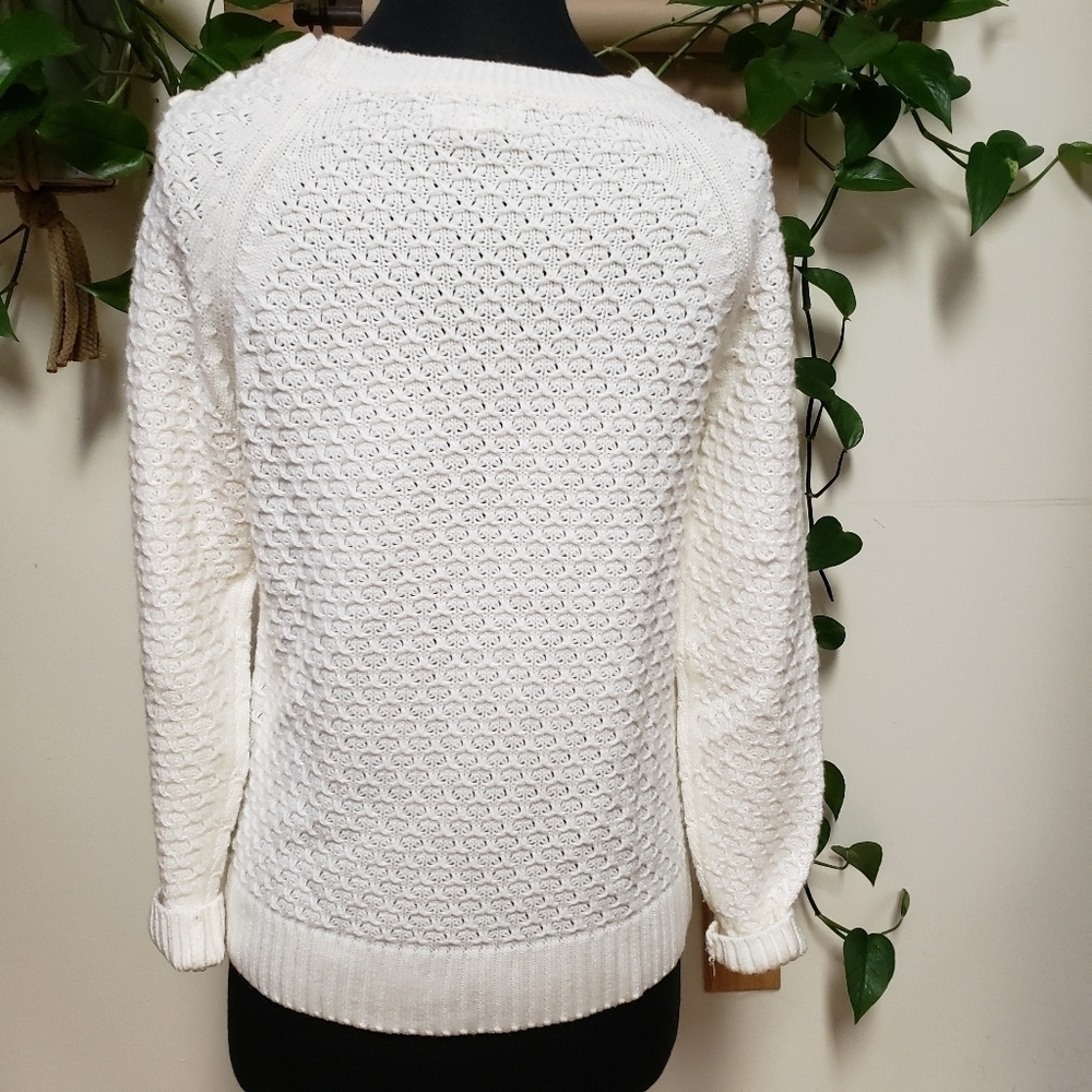 Vintage Floral Open Knit Creamy White Sweater with Beading Embellishments sz.SM - Picture 6 of 8
